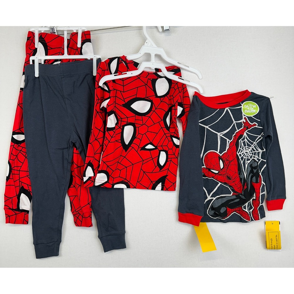 Marvel Spider-Man 4pc Pajama Set Glow Dark Gray Red Boys Size 4